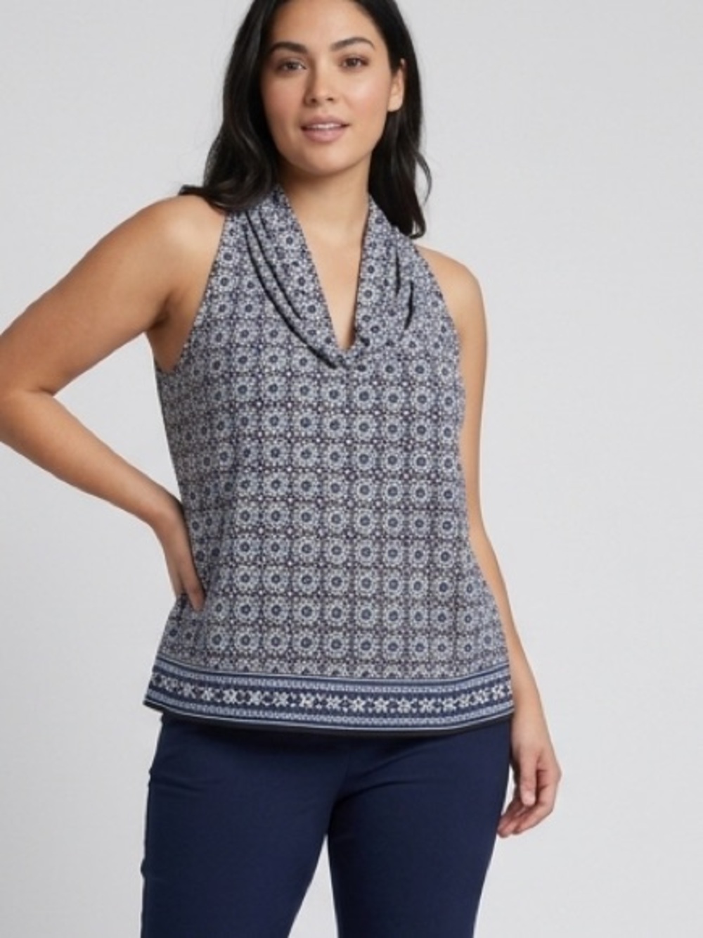 Max Studio 15 Blue & White Patterned Sleeveless Blouse